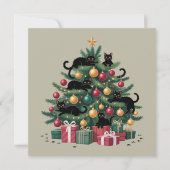 Zwarte katten kerstboom kattenliefhebber kerstlich feestdagenkaart (Voorkant)