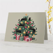Zwarte katten kerstboom kattenliefhebber kerstlich kaart (Gele Bloem)