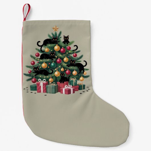 Zwarte Katten Kerstboom Kattenliefhebber Kerstlich Kleine Kerstsok (Voorkant)