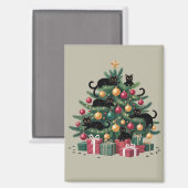 Zwarte katten kerstboom kattenliefhebber kerstlich magneet (Voorkant / Achterkant)