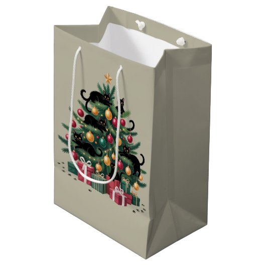 Zwarte katten kerstboom kattenliefhebber kerstlich medium cadeauzakje (Voorkant Gekanteld)