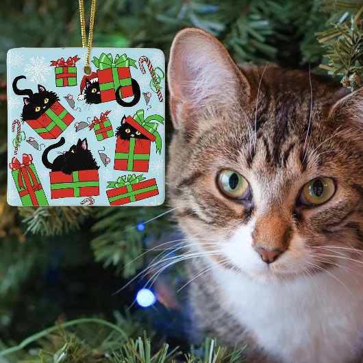 Zwarte Katten Kerstcadeaus Keramisch Ornament