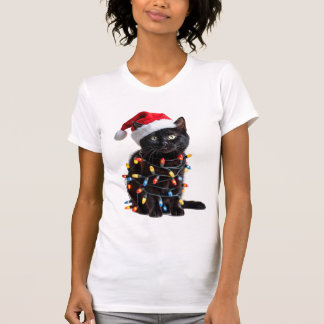 Zwarte Katten Kerstverlichting Kerstmis Lichtjes M T-shirt