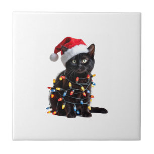 Zwarte Katten Kerstverlichting Kerstmis Verlichtin Tegeltje