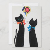  zwarte katten kijken naar versiering feestdagenkaart (Voorkant)