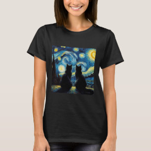 Zwarte Katten Liefhebber Sterrennacht Van Gogh Kat T-shirt