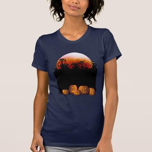 Zwarte katten, maan, pompoen T-shirt (Voorkant)