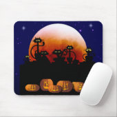 Zwarte katten, maan, pompoenen Mousepad Muismat (Met muis)