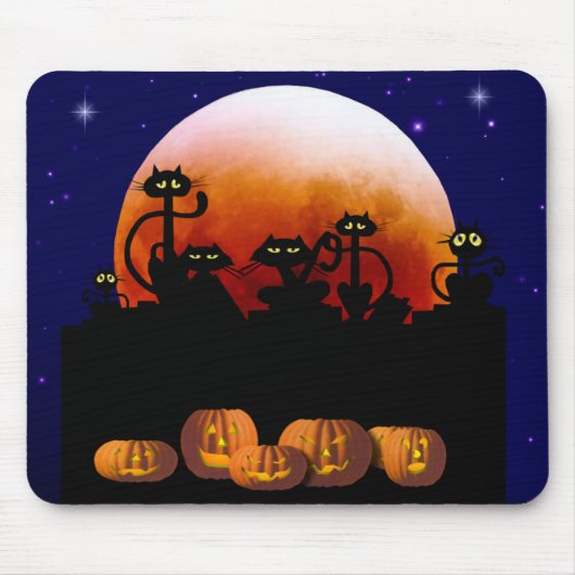 Zwarte katten, maan, pompoenen Mousepad Muismat (Voorkant)