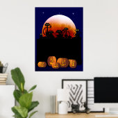 Zwarte katten, maan, pompoenen Poster (Thuiskantoor)