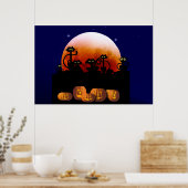 Zwarte katten, maan, pompoenen Poster (Keuken)