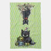 Zwarte katten maken onheil Kerstmis Theedoek (Verticaal)