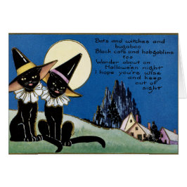 zwarte katten met Halloween-kaart toevoegen