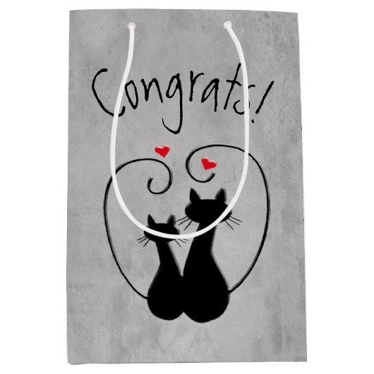 Zwarte katten met hart medium cadeauzakje (Voorkant)