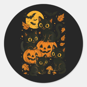 Zwarte katten met Jack O Lanterns maan en vleermui Ronde Sticker