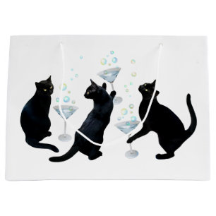 Zwarte Katten met Martinis Gift Bag Groot Cadeauzakje