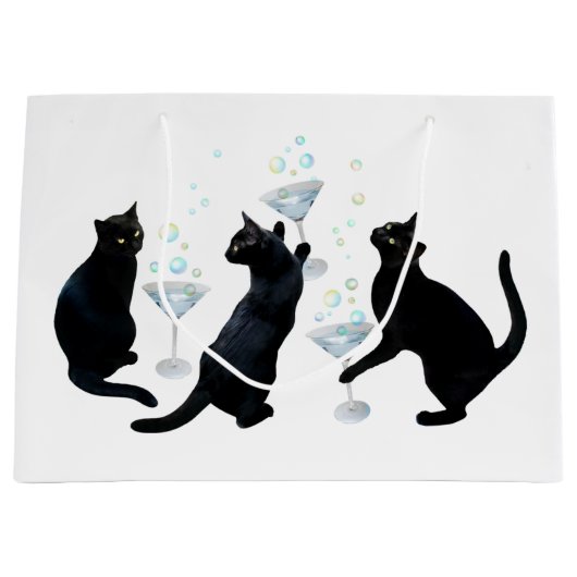 Zwarte Katten met Martinis Gift Bag Groot Cadeauzakje (Voorkant)