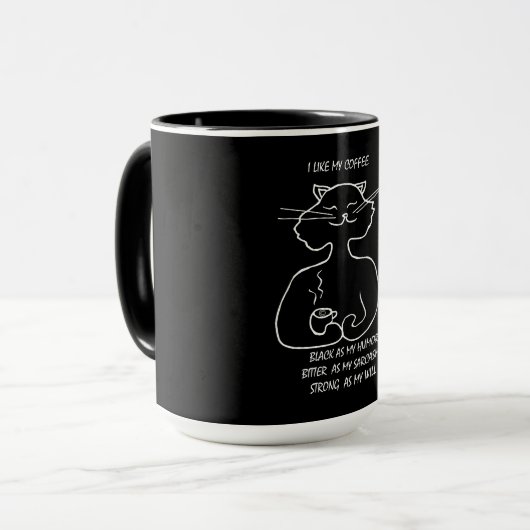 Zwarte katten met mok voor gebrande koffie (Voorkant links)