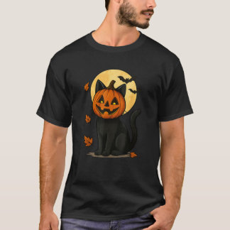 Zwarte katten met pompoenmasker onder volle maan o t-shirt