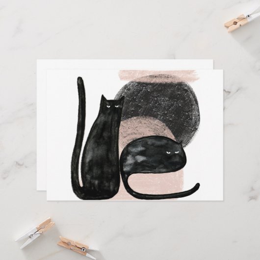 Zwarte katten minimalistische illustratie, kat mod kaart (Voorkant / Achterkant in situ)