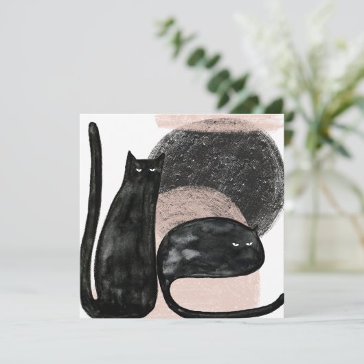 Zwarte katten minimalistische illustratie, kat mod kaart (Staand voorkant)