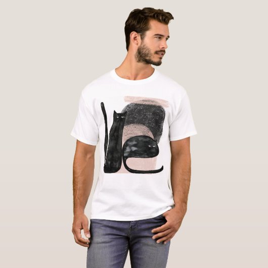 Zwarte katten minimalistische illustratie, kat mod t-shirt (Voorkant volledig)