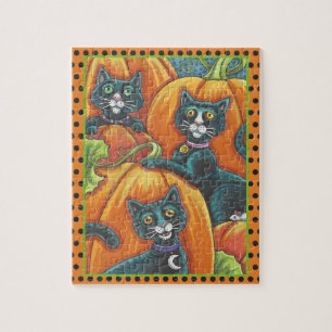 ZWARTE KATTEN, MUIS, POMPOENVELD HALLOWEEN PUZZEL
