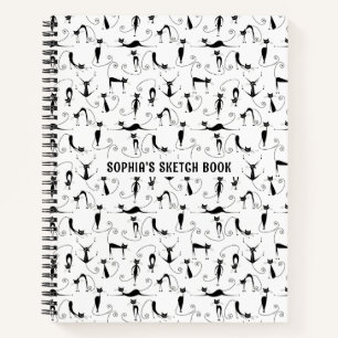 Zwarte Katten Naadloos Patroon Custom Sketch Boek