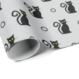 Zwarte Katten Naadloze Lichtgrijze Halloween Gift  Cadeaupapier