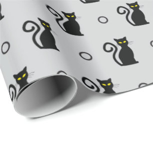 Zwarte Katten Naadloze Lichtgrijze Halloween Gift Cadeaupapier