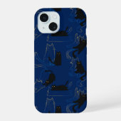 Zwarte katten om middernacht – modern minimaal pat iPhone 15 case (Achterkant)