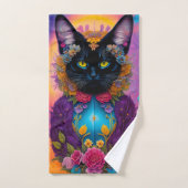 Zwarte katten omringd door bloemen bad handdoek (Handdoek)