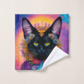 Zwarte katten omringd door bloemen bad handdoek (Wasdoekje)