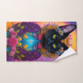 Zwarte katten omringd door bloemen bad handdoek (Handdoek)