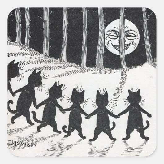 Zwarte katten ontmoeten de maan - Louis Wain Vierkante Sticker (Voorkant)