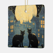 Zwarte katten op een dak keramisch ornament (Links)