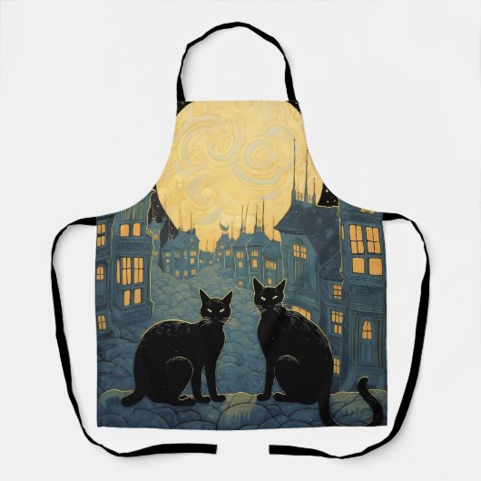 Zwarte katten op een dak schort (Voorkant)