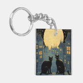 Zwarte katten op een dak sleutelhanger (Voorkant Links)