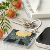 Zwarte katten op een dak sleutelhanger (Voorkant Rechts)