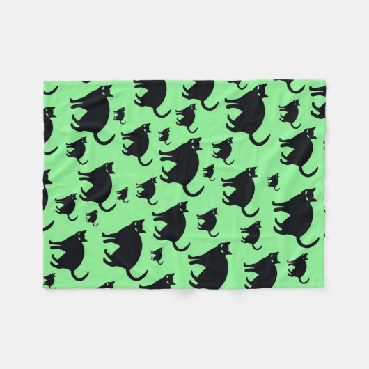 Zwarte katten op een groene achtergrond fleece deken (Voorkant (Horizontaal))