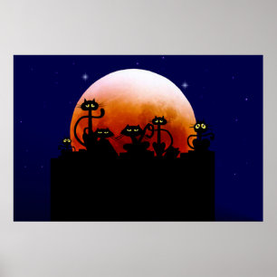Zwarte katten op een hek-Poster Poster