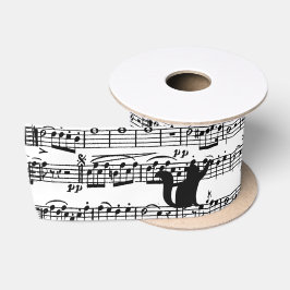 Zwarte katten op muziek satijnen lint
