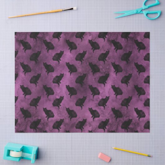 Zwarte katten op Paarse ontkoppeling Tissuepapier (Craft)