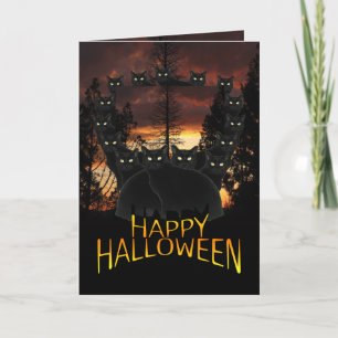 Zwarte katten op patroonhalloween kaart