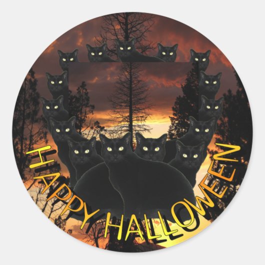 Zwarte katten op patrouille-halloween-stickers ronde sticker (Voorkant)