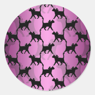 Zwarte katten op Pink Ronde Sticker