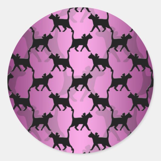 Zwarte katten op roze ronde sticker (Voorkant)