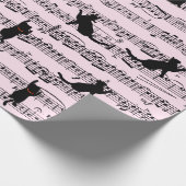 Zwarte katten op roze vel muziek cadeaupapier (Hoek)