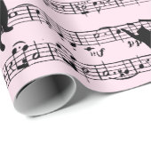 Zwarte katten op roze vel muziek cadeaupapier (Rol Hoek)
