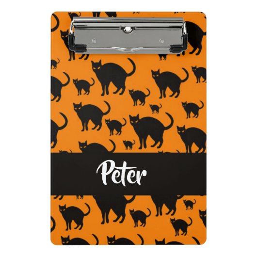 Zwarte katten op sinaasappel mini klembord (Voorkant)